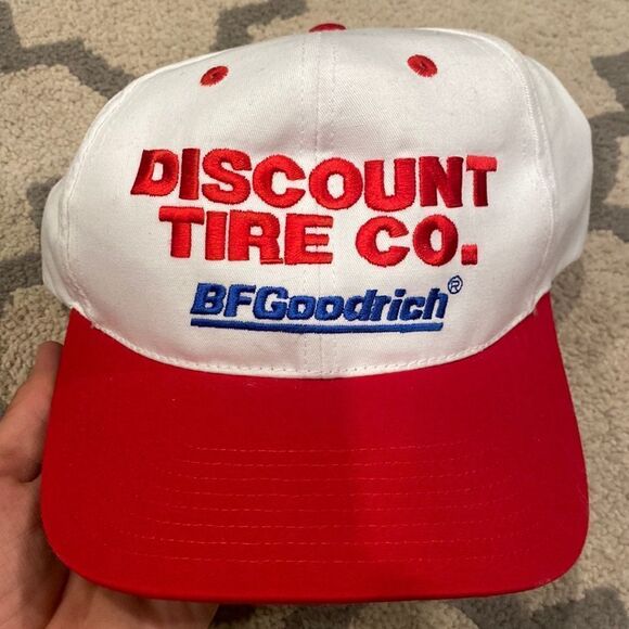 VTG Discount Tires Bf Goodrich Baseball Cap Hat Lid Snapback white red NWOT - Picture 1 of 6